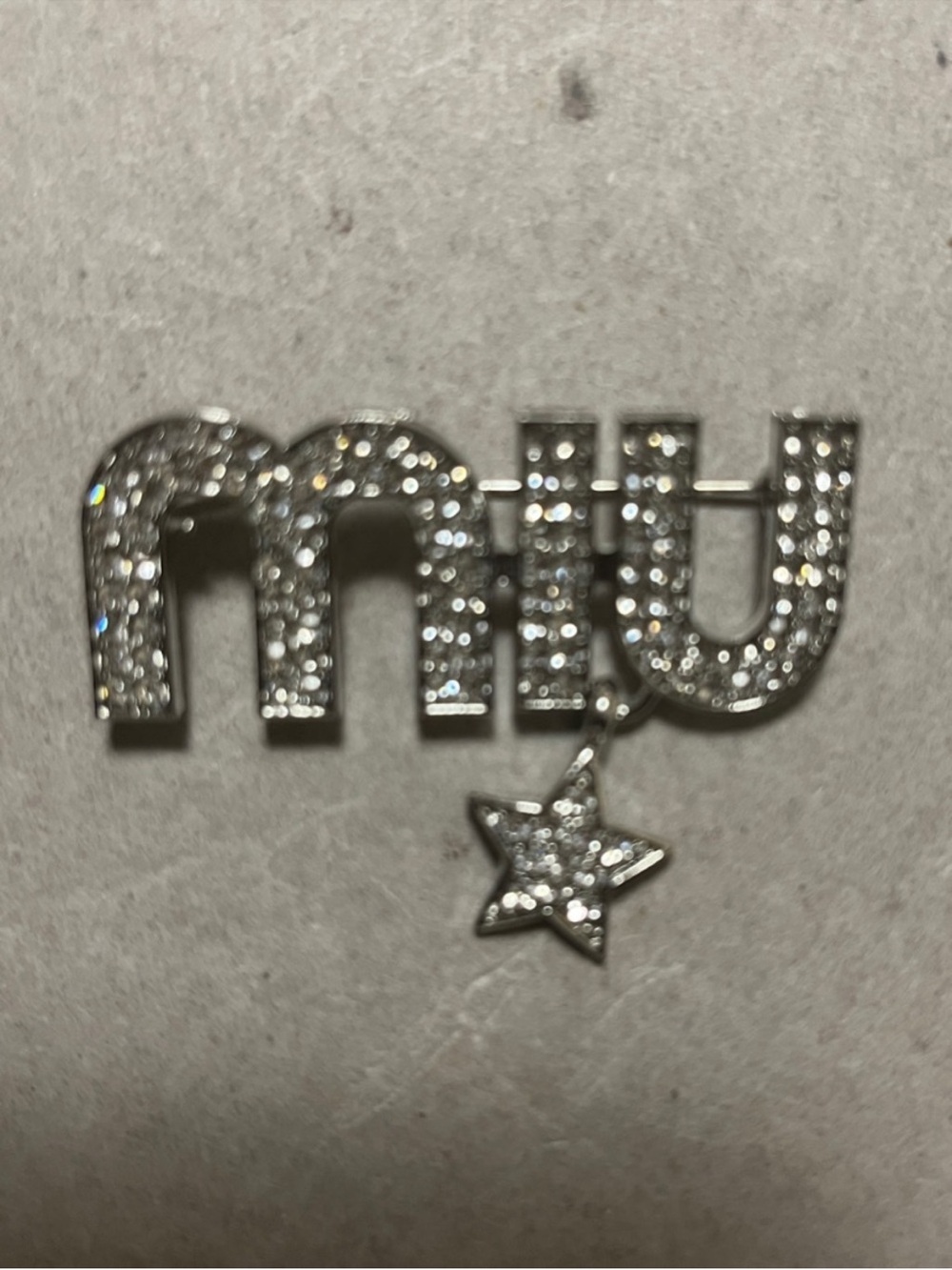 Miu Miu Silver Crystal Logo Pin with Star Charm